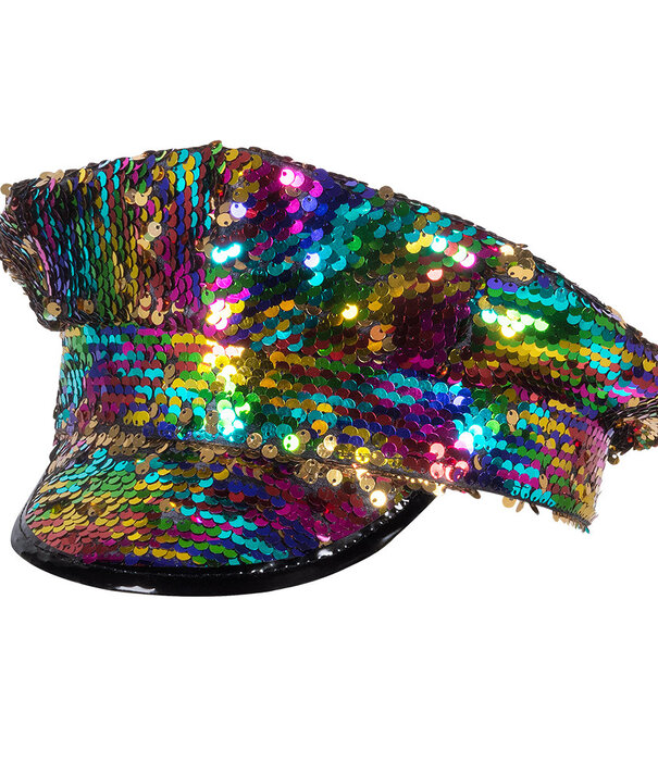 Casquette Captain Rainbow switch (paillettes réversibles arc-en-ciel/or)