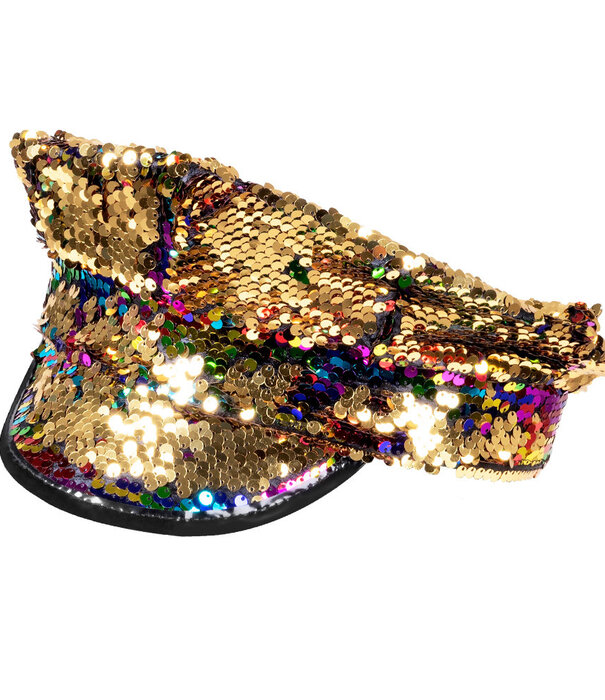 Casquette Captain Rainbow switch (paillettes réversibles arc-en-ciel/or)