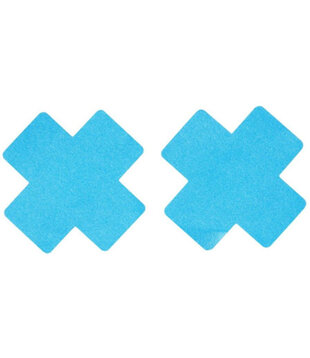 cache-tétons autocollants bleus en forme de croix