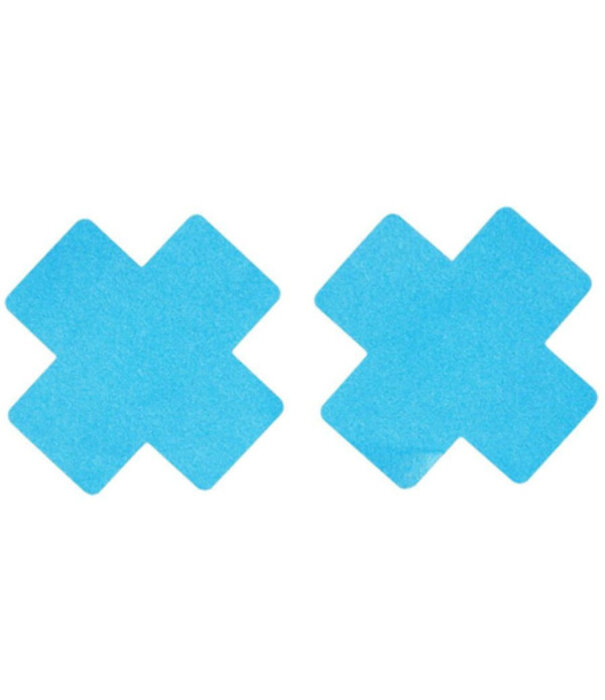 cache-tétons autocollants bleus en forme de croix