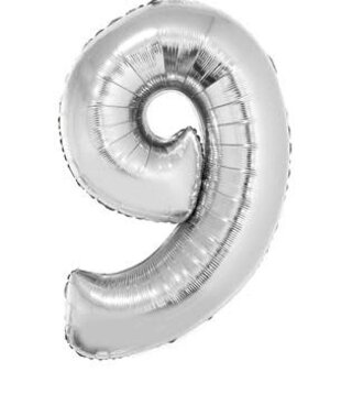 FOIL BALLOON 32" NUMBER 9 SILVER