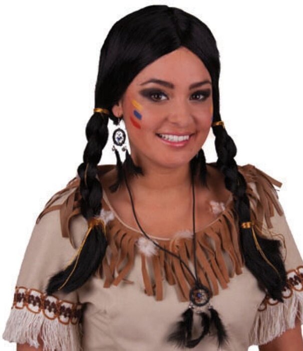 pruik indiaanse met vlechtjes zwart