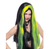 witch wig black with green lock