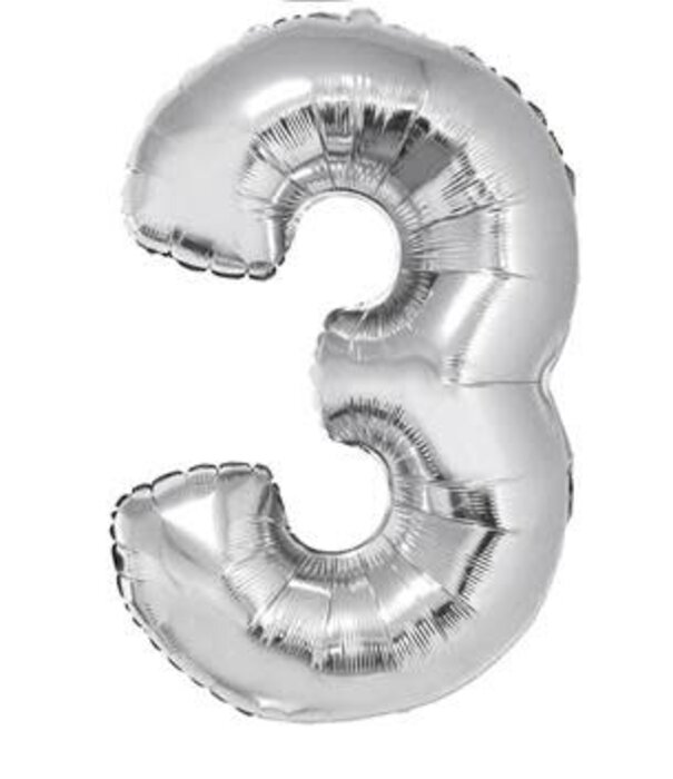 FOLIEBALLON 32" CIJFER 3 ZILVER
