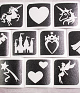 Kit de pochoirs/modèles de tatouages ​​temporaires à paillettes Princesse