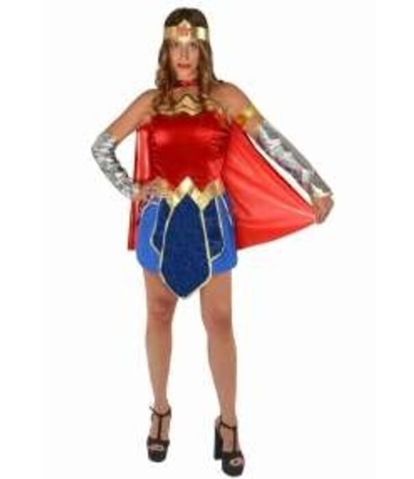 Wonder Woman (kleedje, cape, riem, hoofdband en armstukken)