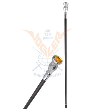 Metal walking stick with gold/yellow stone (93cm)