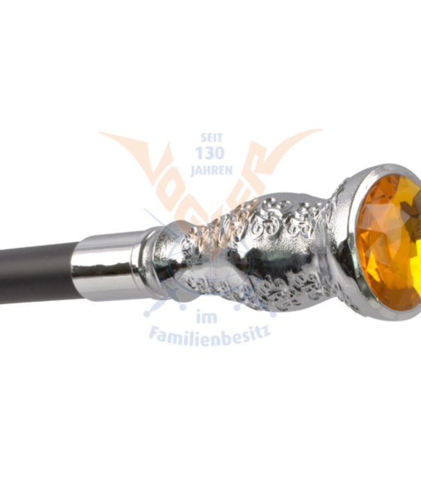 Metalen wandelstok met goud/gele steen in (93cm)