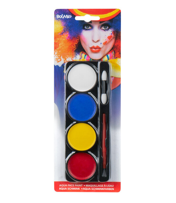 Set palet clown schmink op waterbasis (4 palet, applicator en penseel)