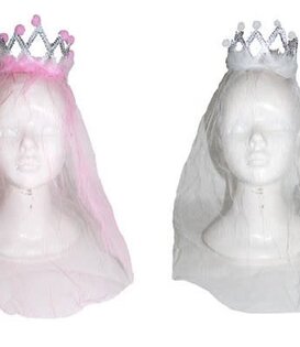 crown with veil rose or white