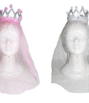 crown with veil rose or white