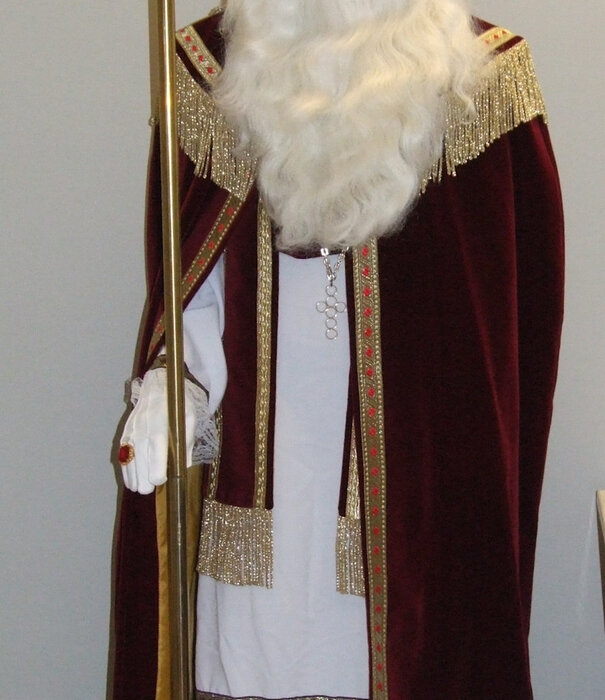 Sint fluweel mantel met cape  en stola Wijnrood