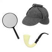 Detective set (cap, pipe and magnifying glass)