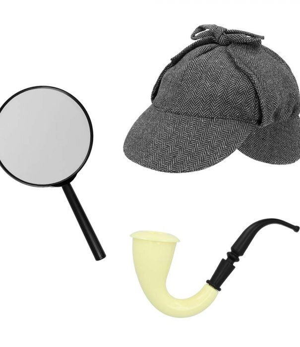 Detective set (cap, pipe and magnifying glass)