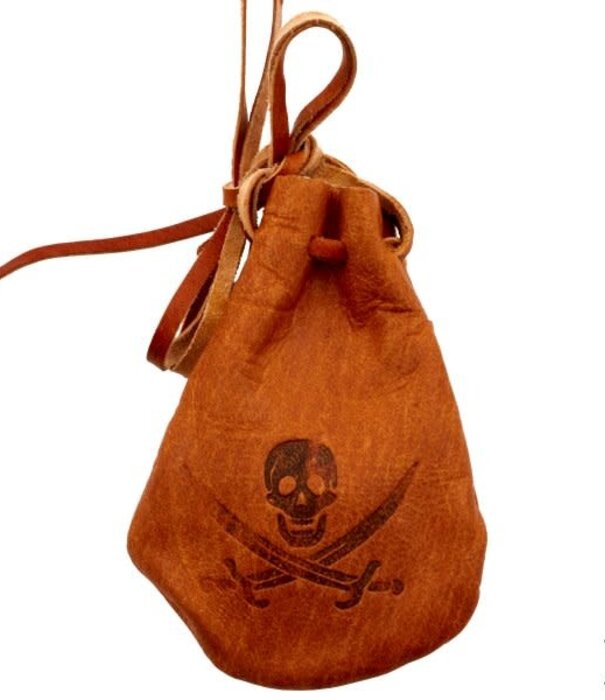 Ceinture porte-monnaie en cuir pirate avec tête de mort et pièces (denix)
