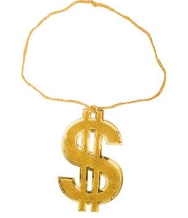 collier avec grand signe dollar en or