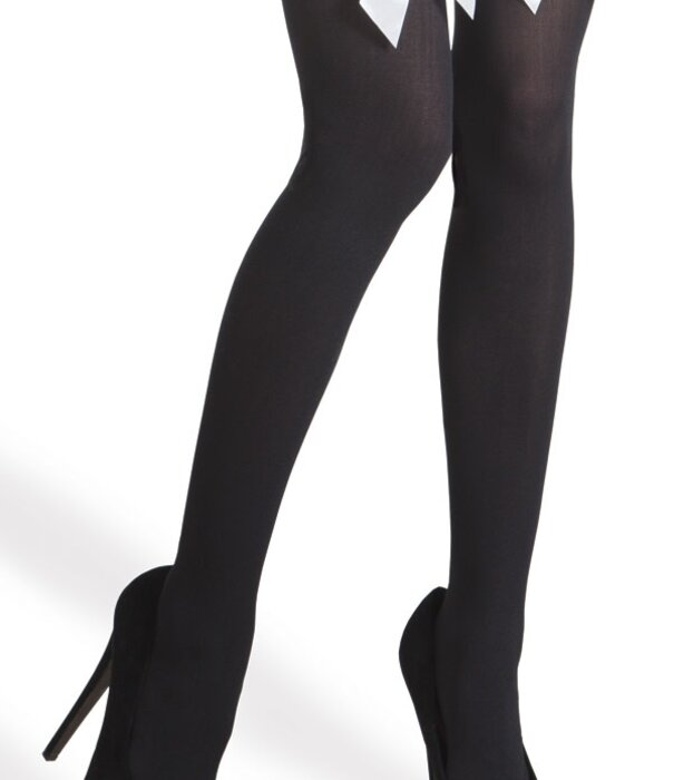 stockings black / white bow