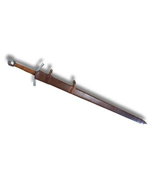 Grande épée médiévale forgée à deux mains – acier et cuir