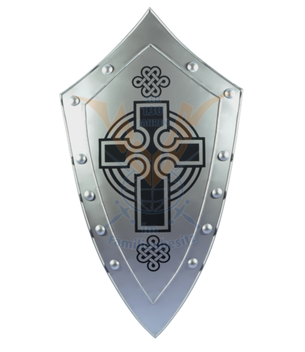 Metal shield with black Celtic cross