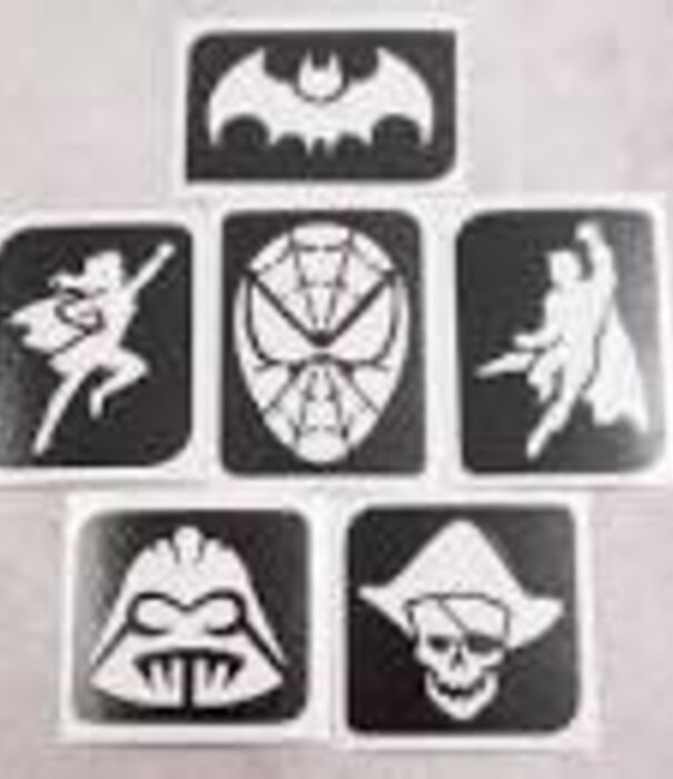 Temporary tattoo stencil set/ sjablonen glitter tattoos  Superhelden/ hero