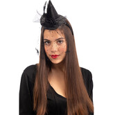 Mini heksenhoed  op diadeem met sluier