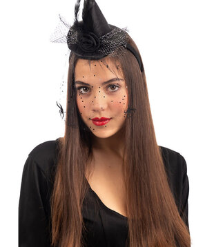 Mini witch's hat on a headband with veil