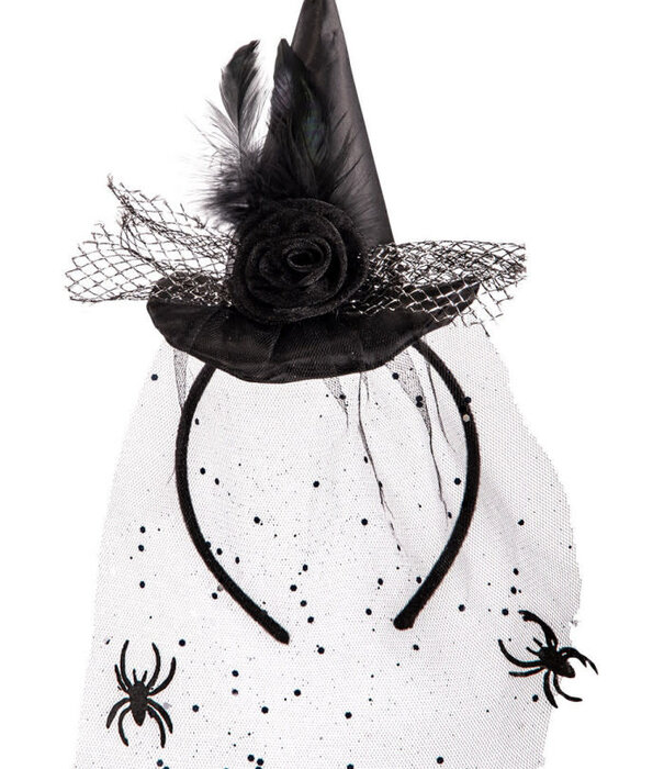 Mini heksenhoed  op diadeem met sluier