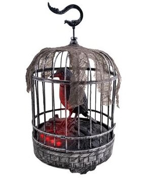 Corbeau en cage de 32 cm avec lumière, son et mouvement. (pile non incluse)