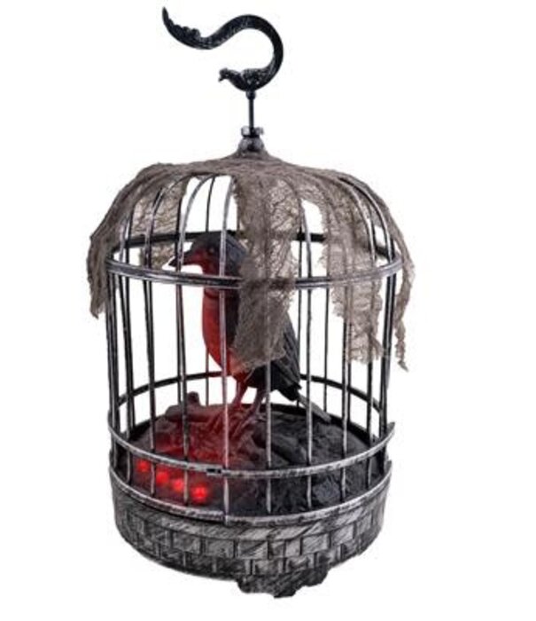 Kraai in kooi 32 cm licht, geluid en beweging.(batt NIET inbegrepen)