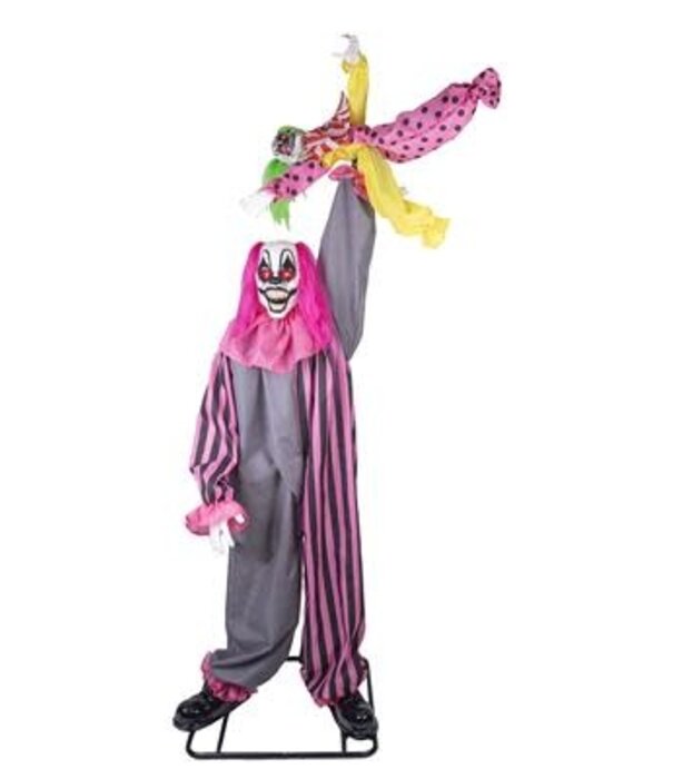 Griezelige clown prop 210 cm beweging, geluid en licht