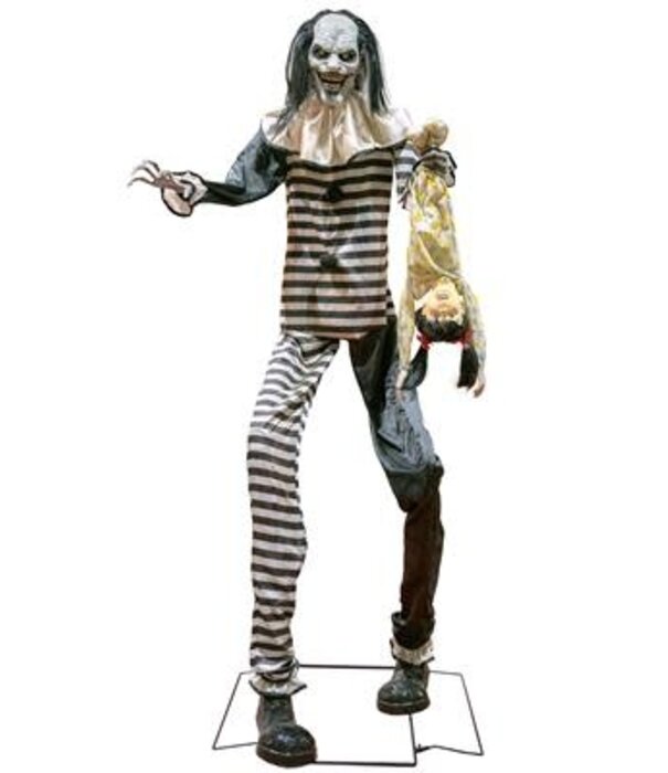 Sinistere clown 240 cm beweging, licht en geluid met adapter