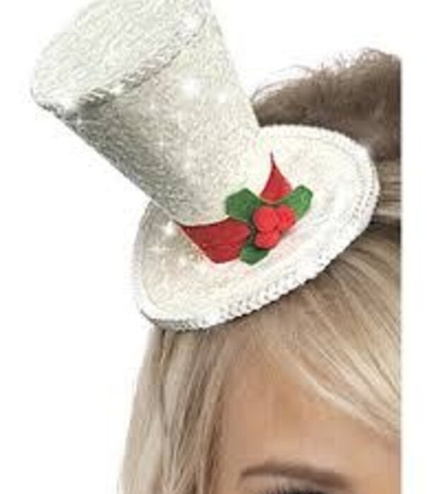 Mini chapeau sur bandeau blanc pailleté