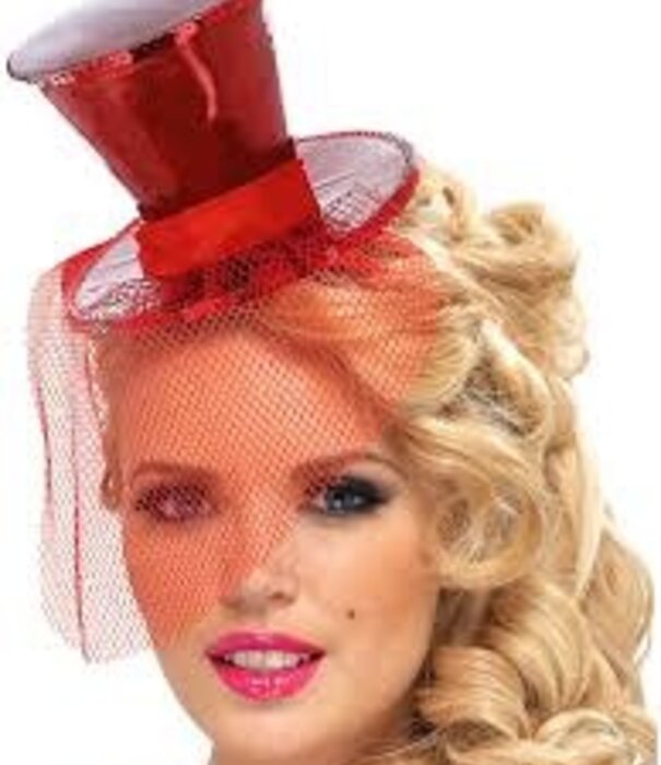 glitterhoedje op diadeem rood