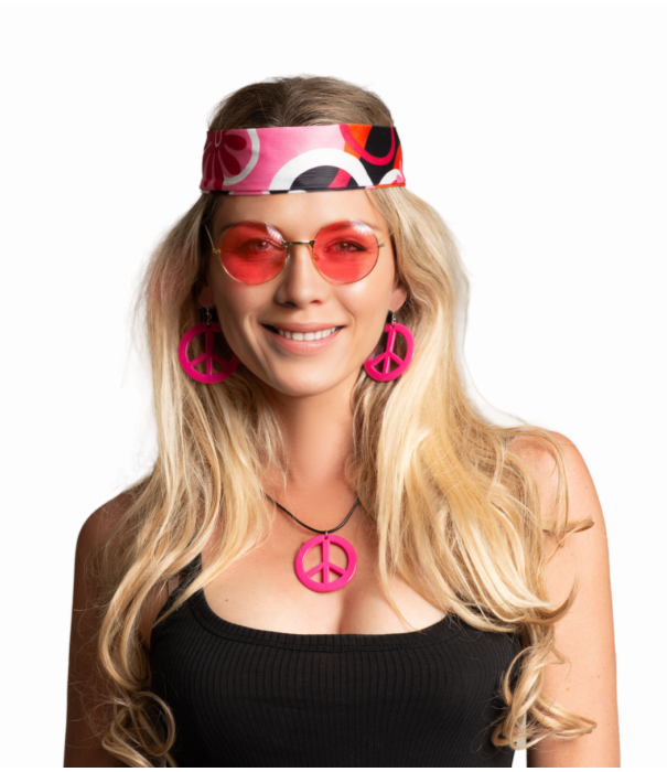 Peace Set / hippie set- Hoofdband/Bril/Oorbellen & Ketting