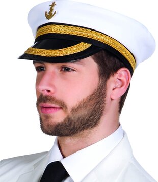 kapiteinspet wit met gouden anker