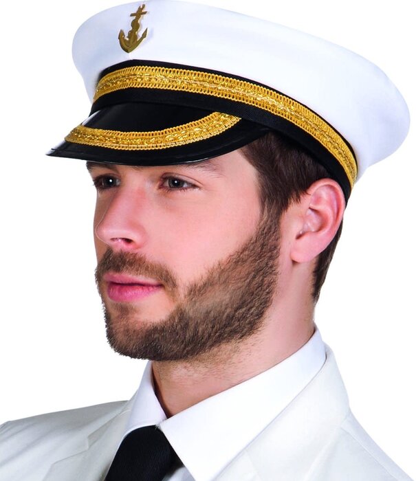 kapiteinspet wit met gouden anker