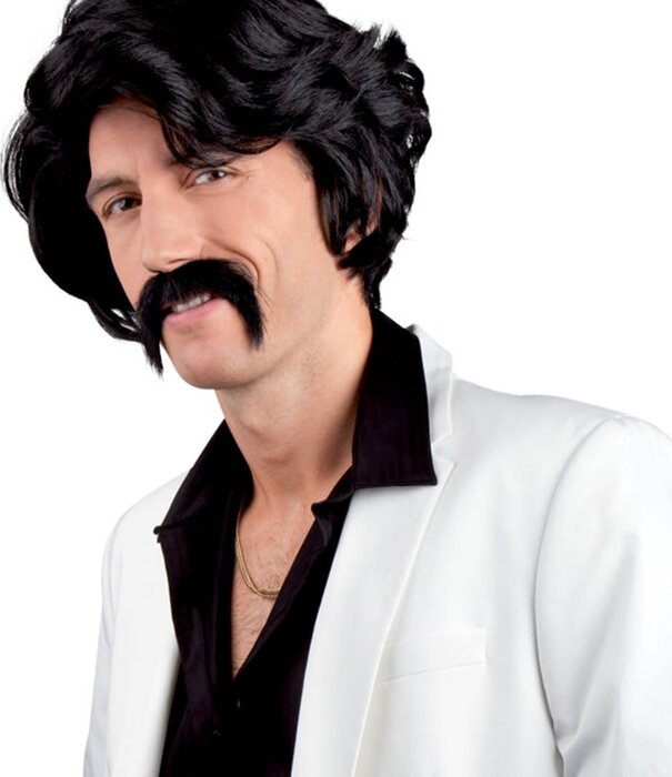 Perruque noire Chuck avec moustache