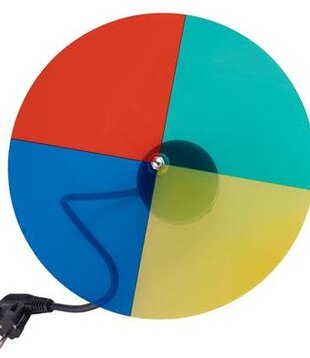 Motorized color filter disc for pinspot