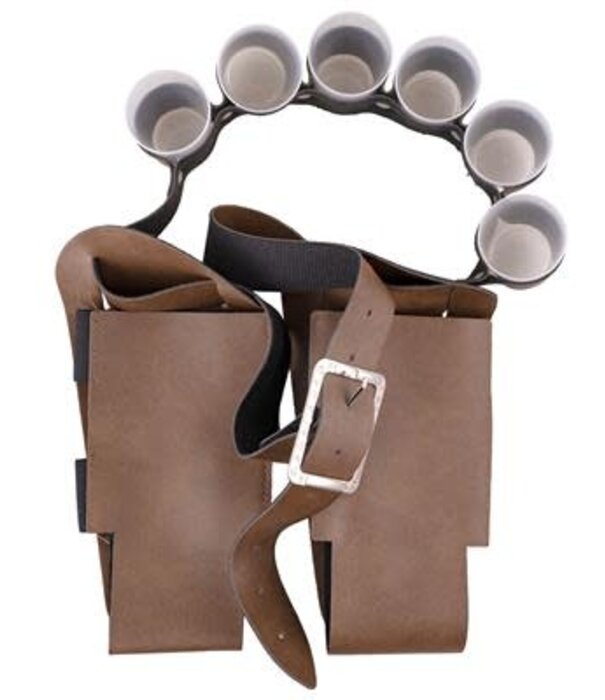 Flessen holster met 6 plastiek glazen