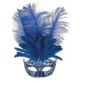 Venetiaans oogmasker blauw met pluimen