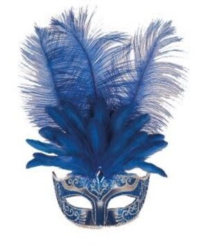 Masque vénitien pour les yeux, bleu à plumes
