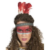 Coiffe indienne rouge ornée de plumes blanches