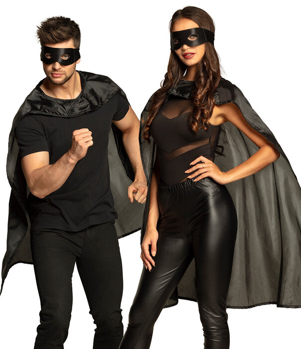Set Hero zwart (oogmasker en cape 90 cm)