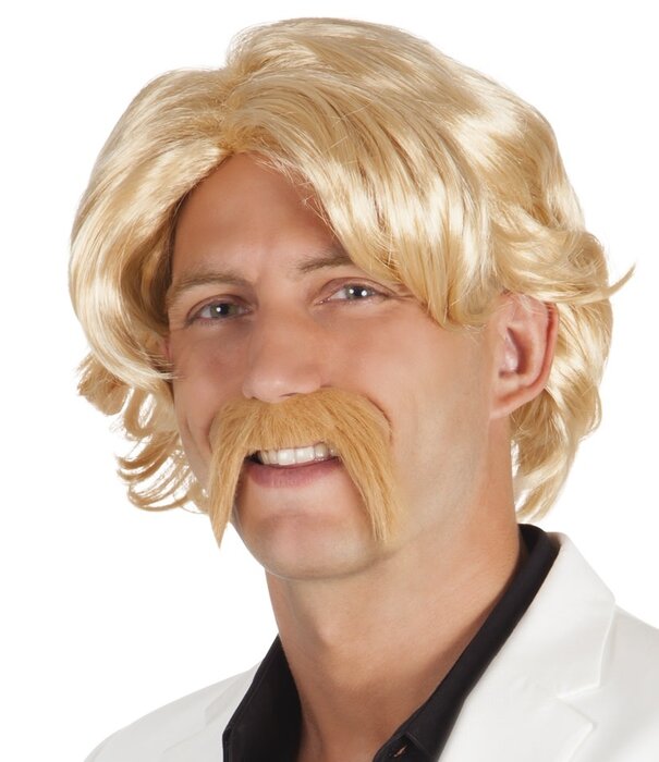 Perruque blonde Chuck avec moustache