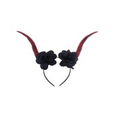 diadeem met duivelshoorns en bloemen