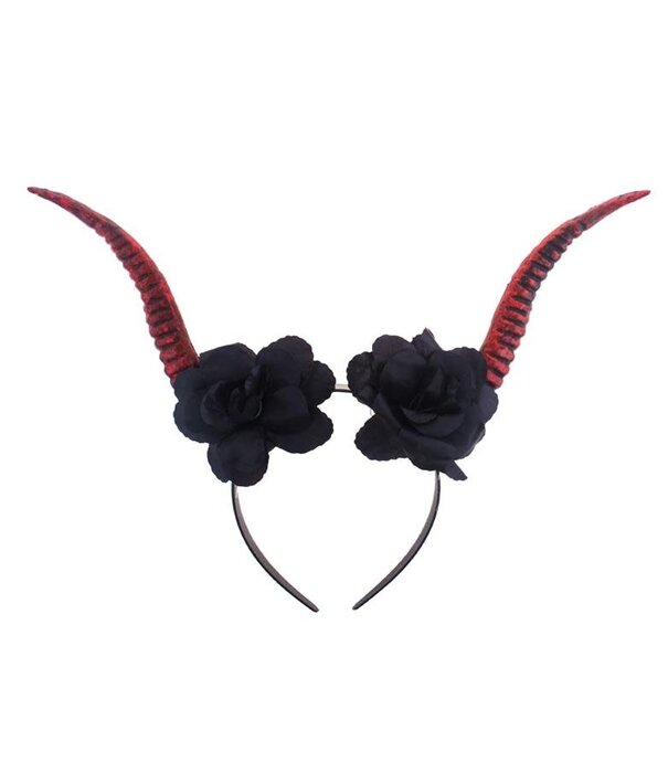 headband with devil horns and flowers
