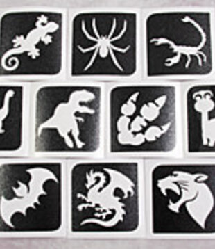 Kit de pochoirs/modèles de tatouages ​​temporaires à paillettes - Motif dinosaure