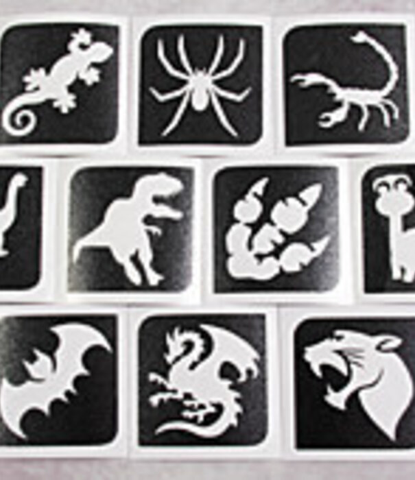 Kit de pochoirs/modèles de tatouages ​​temporaires à paillettes - Motif dinosaure