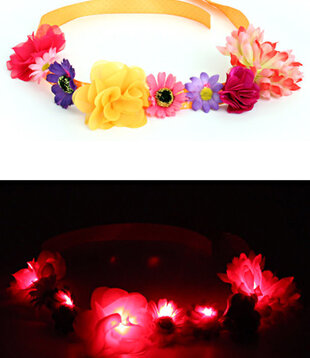Serre-tête orange avec fleurs et LED