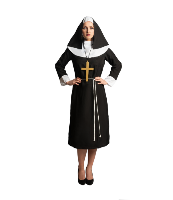 Nun: Tunic, wimple, cross, and rope